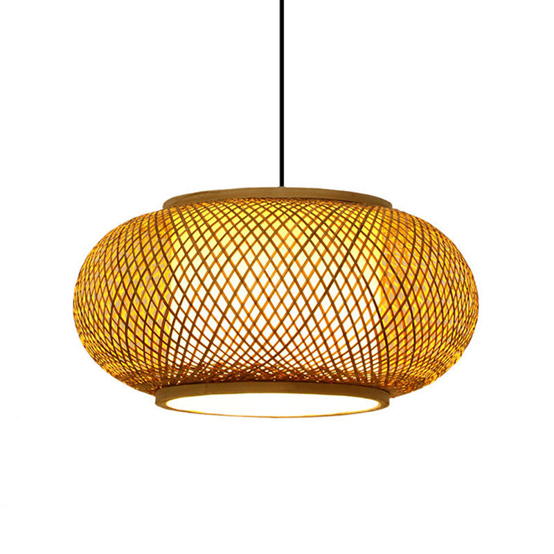 Asian Style Bamboo Woven Chandelier Lantern Shape 1 Light Dining Room Pendant Light