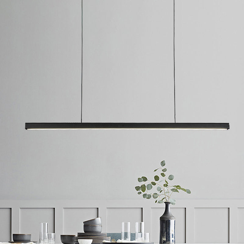 Black Long Strip Minimalism LED Island Light Aluminum + Walnut Nordic Style Suspension Lighting Fixture for Dining Room