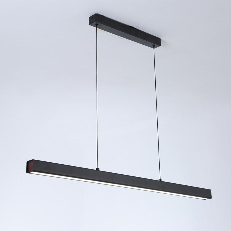 Black Long Strip Minimalism LED Island Light Aluminum + Walnut Nordic Style Suspension Lighting Fixture for Dining Room