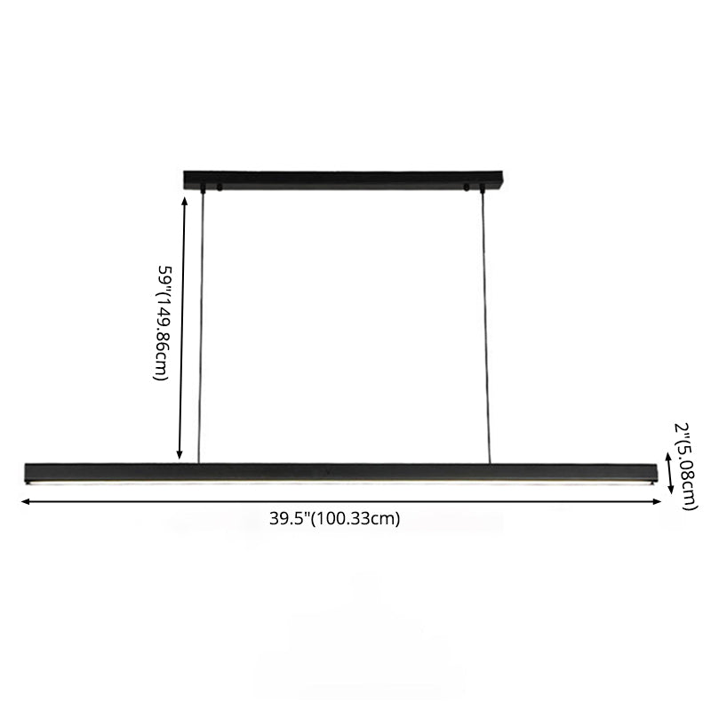 Black Long Strip Minimalism LED Island Light Aluminum + Walnut Nordic Style Suspension Lighting Fixture for Dining Room