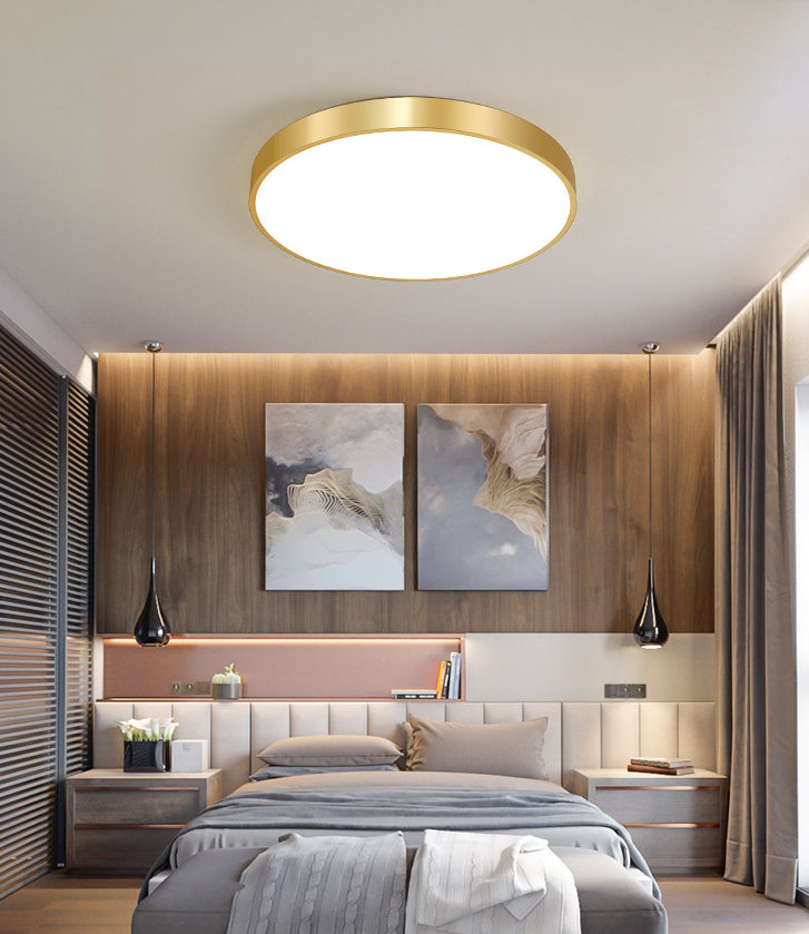 Gold Drum Metal Flush Mount Ceiling Lighting Modern Minimalist Style LED Living Room Flush Lamp