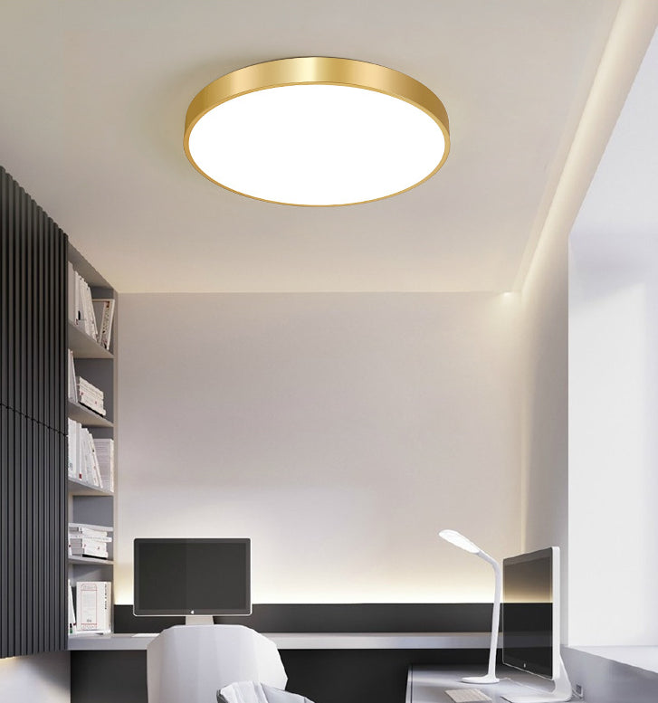Gold Drum Metal Flush Mount Ceiling Lighting Modern Minimalist Style LED Living Room Flush Lamp