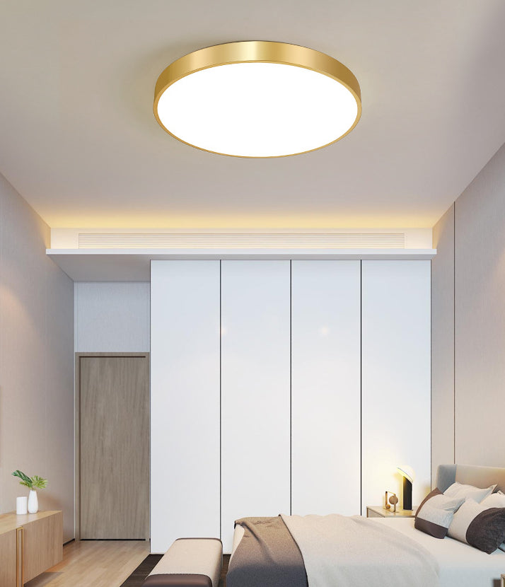 Gold Drum Metal Flush Mount Ceiling Lighting Modern Minimalist Style LED Living Room Flush Lamp