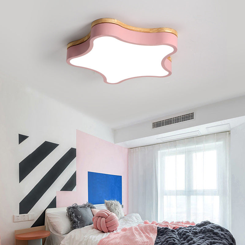 Nordic Macaron Schlafzimmer Deckenleuchte Sternform Gummi Holz Acryl Lampenschirm Kinderzimmer