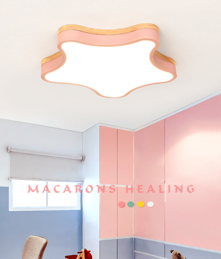 Nordic Macaron Schlafzimmer Deckenleuchte Sternform Gummi Holz Acryl Lampenschirm Kinderzimmer