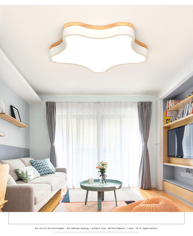 Nordic Macaron Schlafzimmer Deckenleuchte Sternform Gummi Holz Acryl Lampenschirm Kinderzimmer