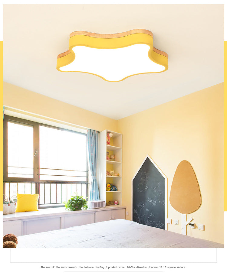 Nordique Macaron Bedroom Ceiling Light Star Forme Caoutchouc Bois Acrylique Lampombre Children Room