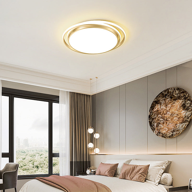 Luz LED circular dorada de montaje empotrado, montaje empotrado de techo de metal minimalista moderno para sala de estar