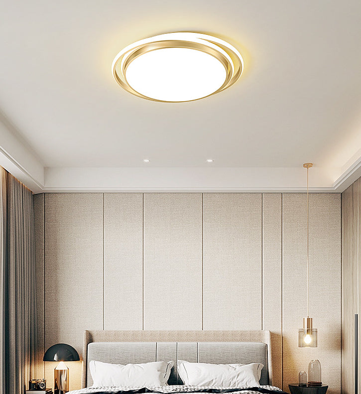 Luz LED circular dorada de montaje empotrado, montaje empotrado de techo de metal minimalista moderno para sala de estar