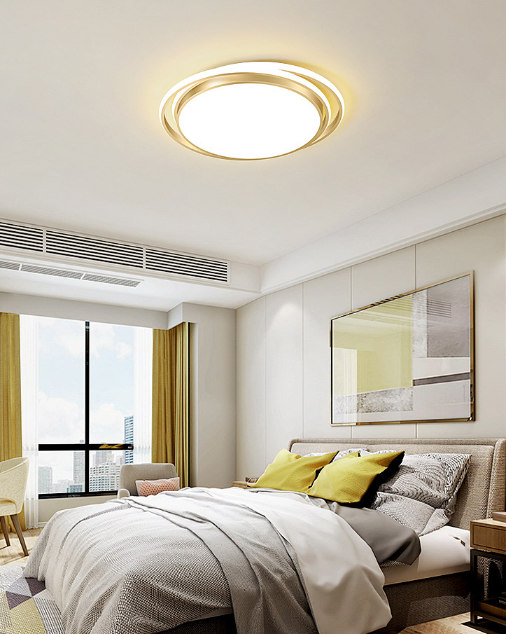 Luz LED circular dorada de montaje empotrado, montaje empotrado de techo de metal minimalista moderno para sala de estar