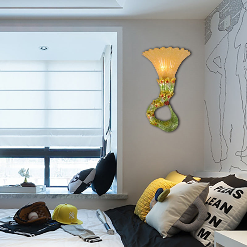 Scharbeglochbernglaswand Lampe Land Style 1 Kopfschlafzimmer Wandleuchte mit grünem/goldenem Pfaudesign