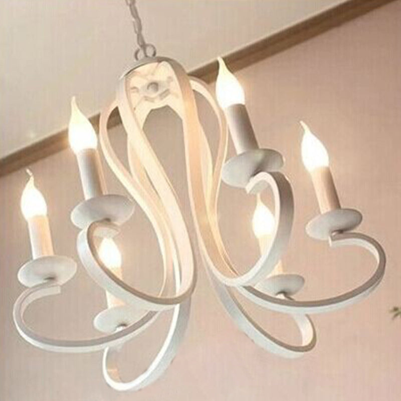 Traditional Metal Hanging Chandelier Light Swirled Arm 6 Light Candle Ceiling Chandelier for Living Room