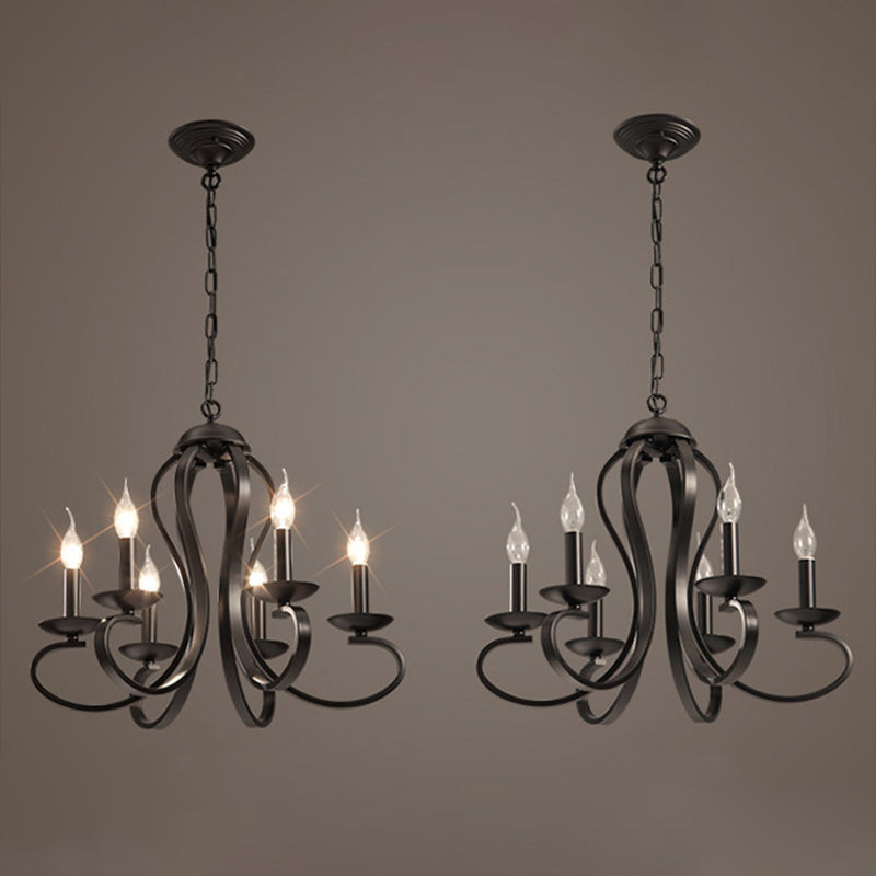 Traditional Metal Hanging Chandelier Light Swirled Arm 6 Light Candle Ceiling Chandelier for Living Room