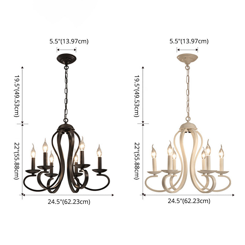 Traditional Metal Hanging Chandelier Light Swirled Arm 6 Light Candle Ceiling Chandelier for Living Room