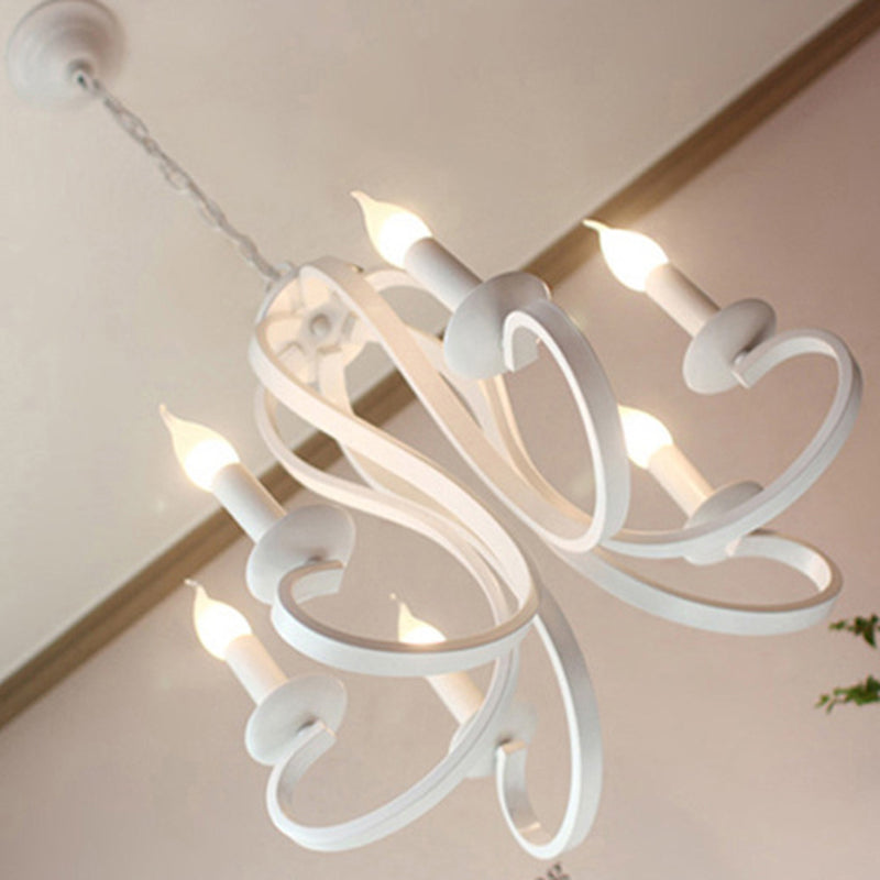 Traditional Metal Hanging Chandelier Light Swirled Arm 6 Light Candle Ceiling Chandelier for Living Room