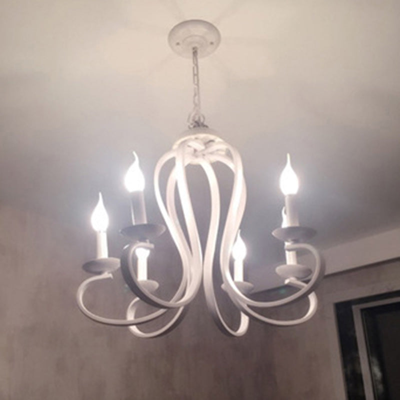 Traditional Metal Hanging Chandelier Light Swirled Arm 6 Light Candle Ceiling Chandelier for Living Room