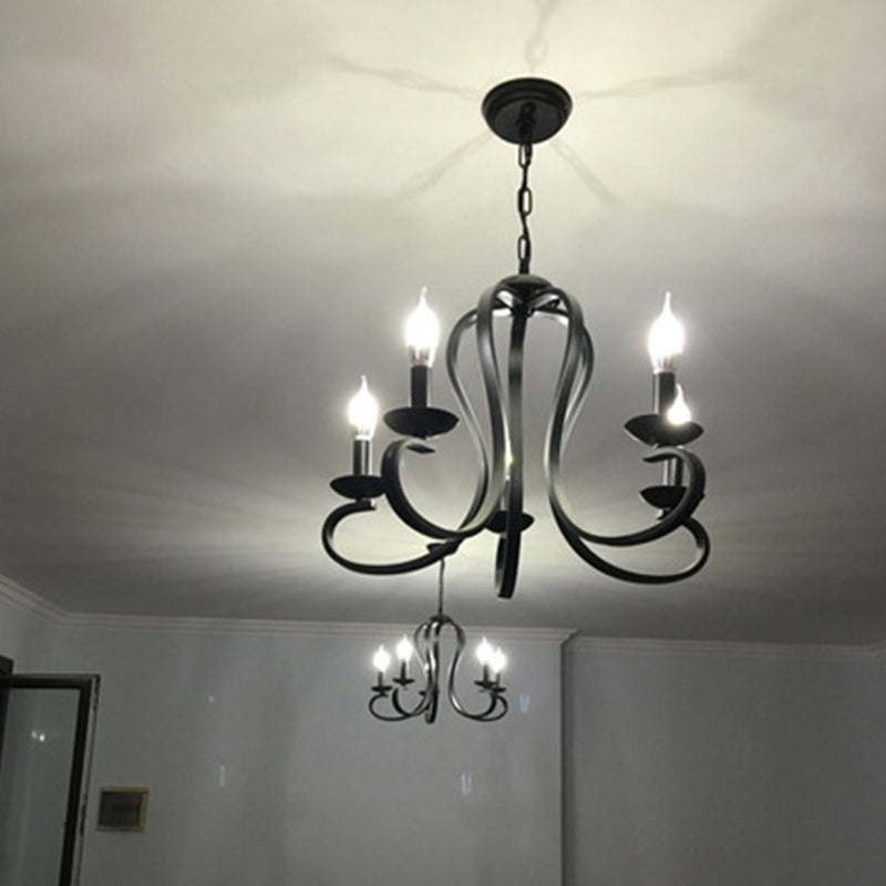 Traditional Metal Hanging Chandelier Light Swirled Arm 6 Light Candle Ceiling Chandelier for Living Room