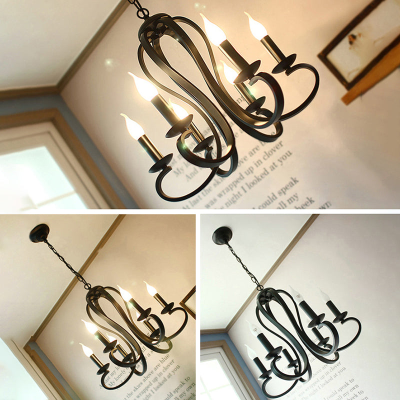 Traditional Metal Hanging Chandelier Light Swirled Arm 6 Light Candle Ceiling Chandelier for Living Room