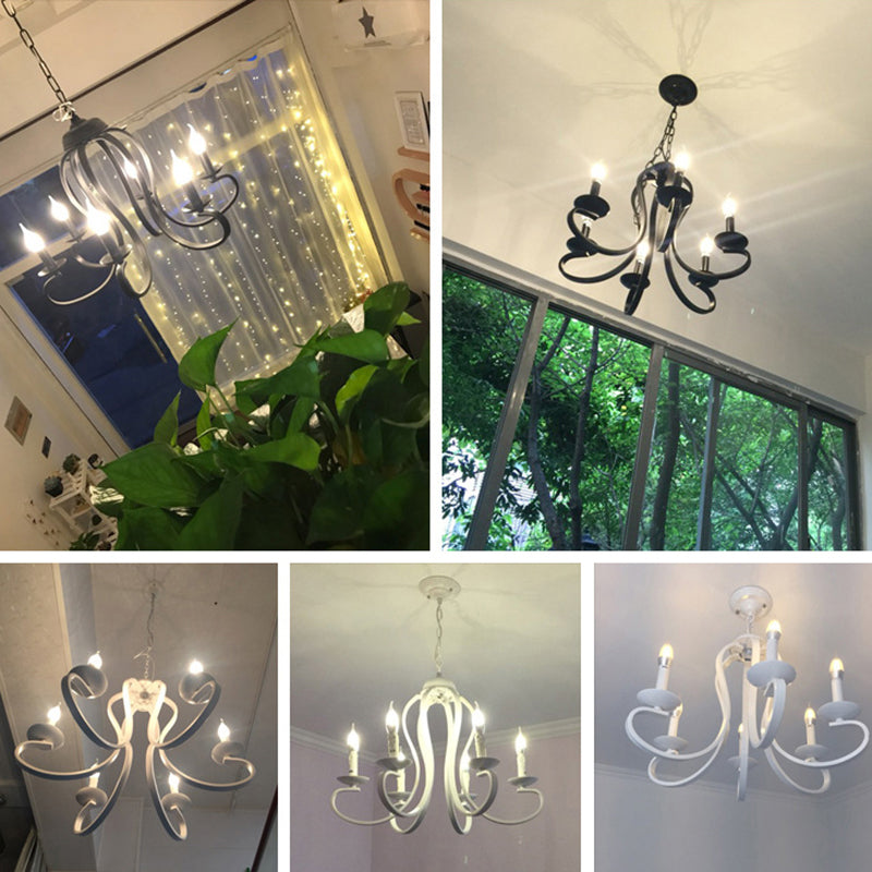 Traditional Metal Hanging Chandelier Light Swirled Arm 6 Light Candle Ceiling Chandelier for Living Room