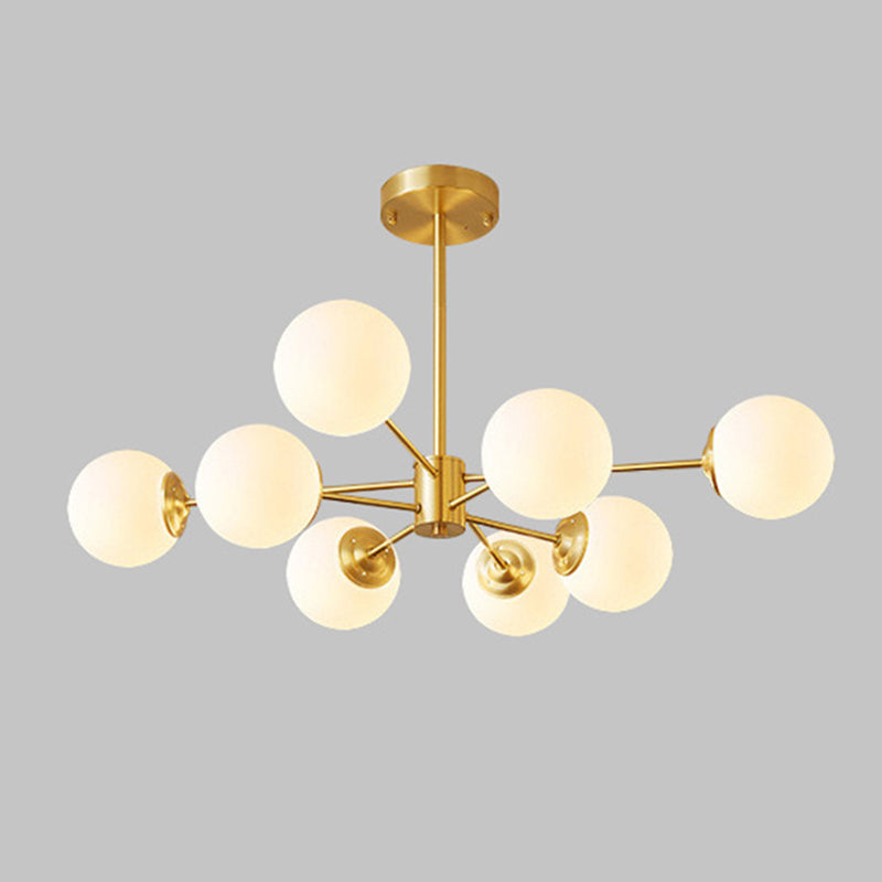 Post-Modern Metal Hanging Chandelier Light Glass Shade Ceiling Chandelier in Gold for Living Room