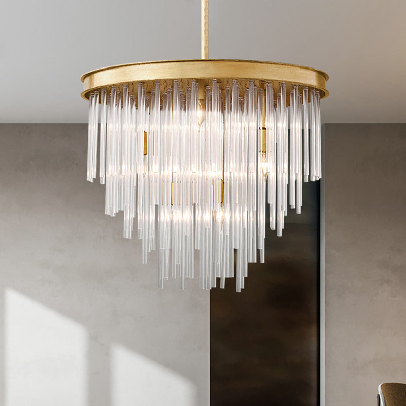 6/8-bulb Restaurant Kroonluchter Licht Modernism Gold Pendant Lighting Partramure met gelaagde heldere K9 Crystal Shade, 19,5 "/23.5" W