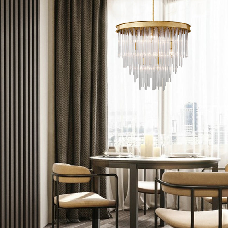 6/8-bulb Restaurant Kroonluchter Licht Modernism Gold Pendant Lighting Partramure met gelaagde heldere K9 Crystal Shade, 19,5 "/23.5" W