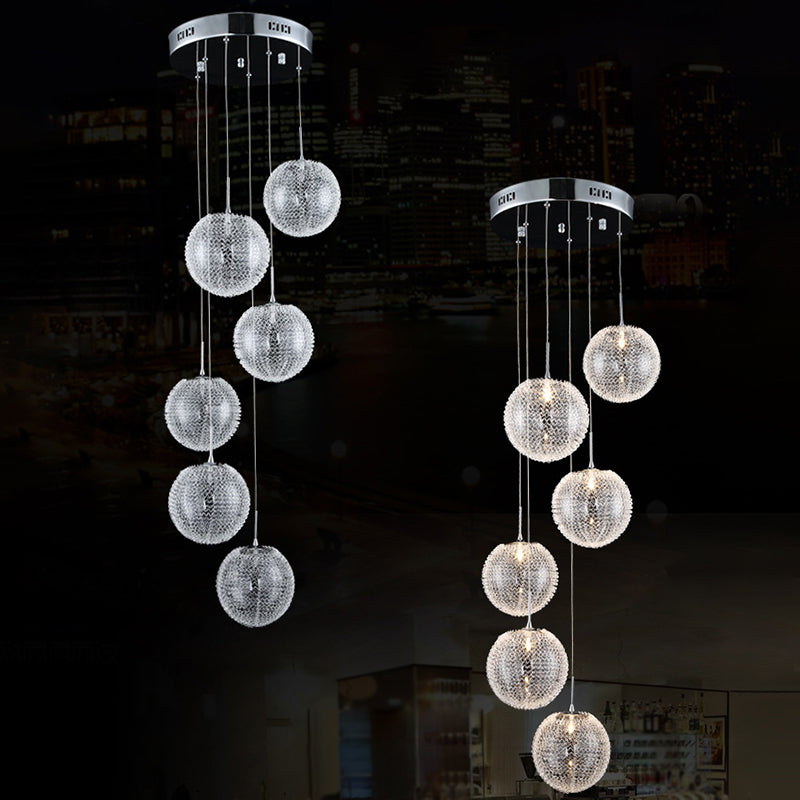 Chromball -Anhänger Leuchte moderne klare Glashängung Licht für Wendeltreppen