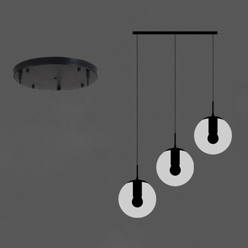 White Glass Cluster Globe Pendant Simplicity Black Multi-Light Ceiling Lamp for Staircase