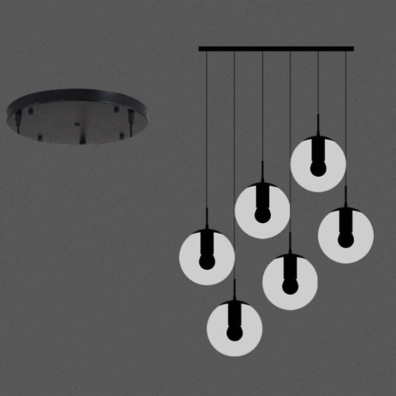 White Glass Cluster Globe Pendant Simplicity Black Multi-Light Ceiling Lamp for Staircase