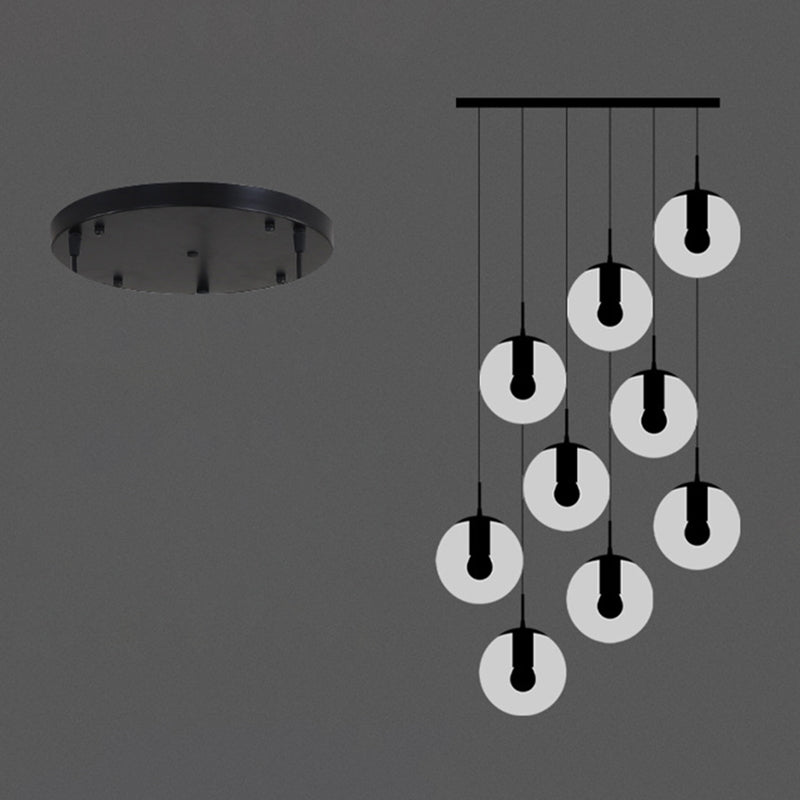 White Glass Cluster Globe Pendant Simplicity Black Multi-Light Ceiling Lamp for Staircase
