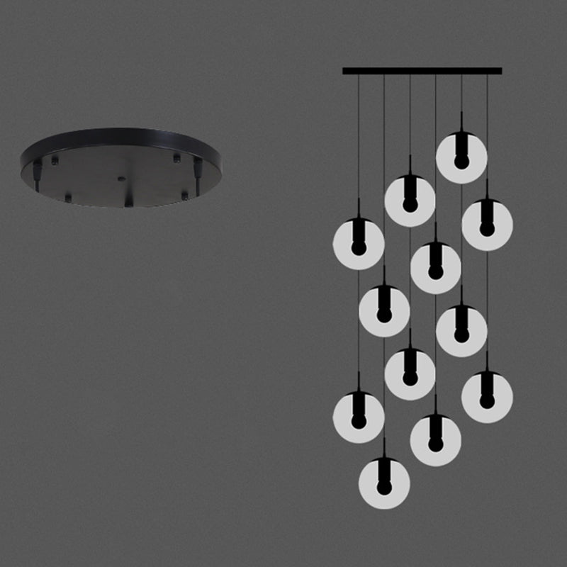 White Glass Cluster Globe Pendant Simplicity Black Multi-Light Ceiling Lamp for Staircase