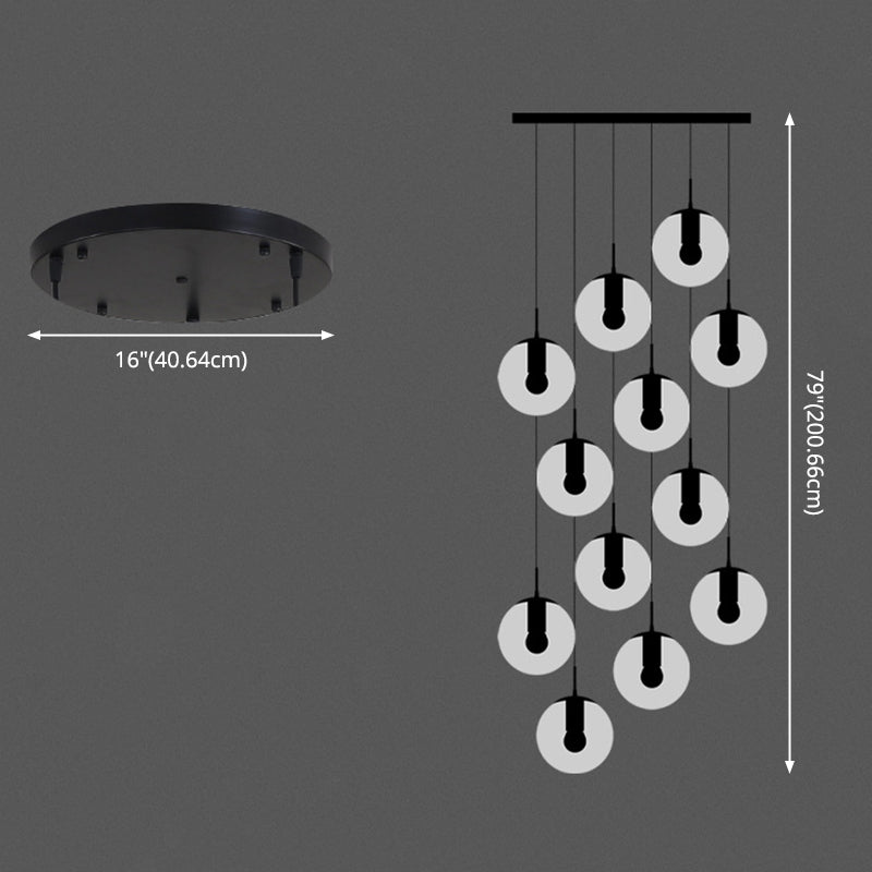 White Glass Cluster Globe Pendant Simplicity Black Multi-Light Ceiling Lamp for Staircase