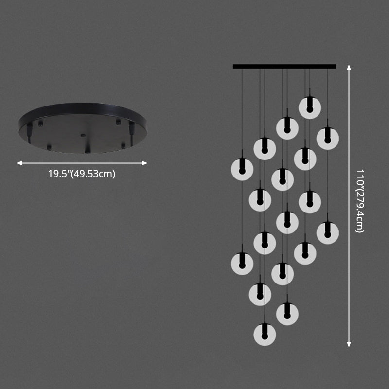 White Glass Cluster Globe Pendant Simplicity Black Multi-Light Ceiling Lamp for Staircase