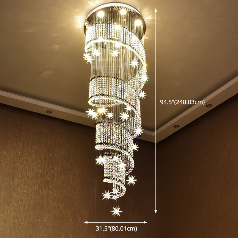 Spiral Crystal Pendant Lighting Luxe Modern Chrome LED -plafondlicht voor trappen