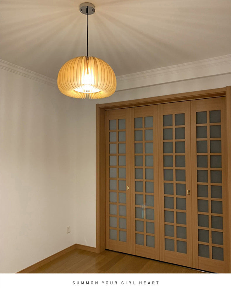 Luz de calabaza de madera beige estilo chino 1 lámpara de techo de mesa de comedor ligero