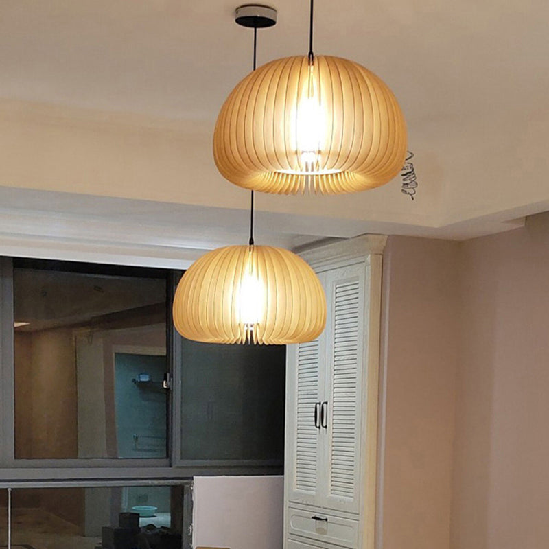 Beige houten pompoen hangende licht Chinese stijl 1 lichte eettafel plafond hanglamp