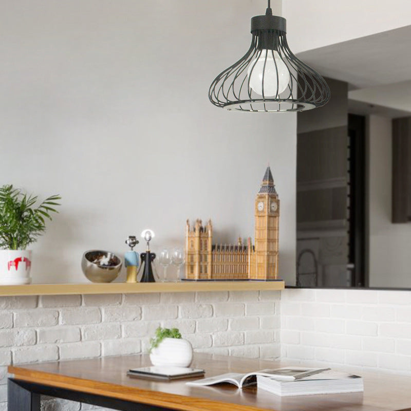 Retro smeedijzeren industriële stijl kroonluchter 1 licht zwarte hanglampje keukenverlichting