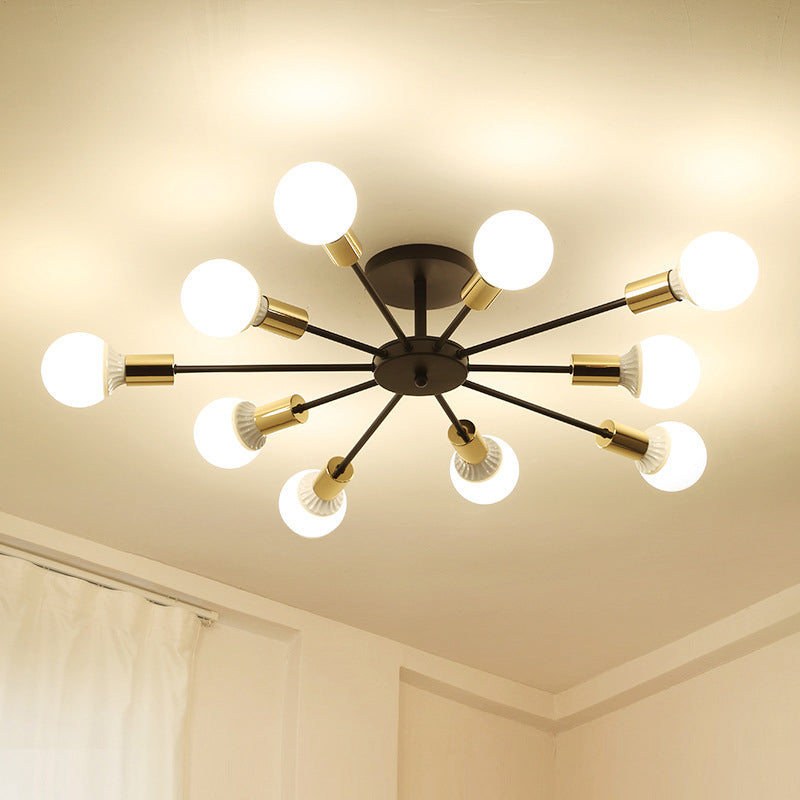 Industrial Minimalist Ceiling Fixture Bare Bulb Radial Metal Semi Flush Mount