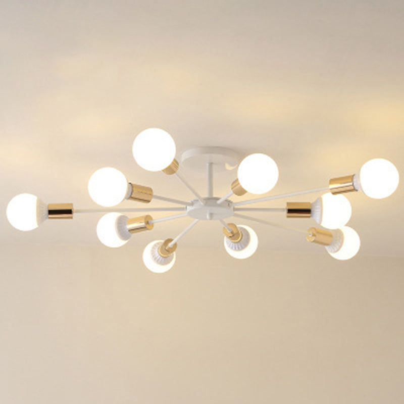 Industrial Minimalist Ceiling Fixture Bare Bulb Radial Metal Semi Flush Mount