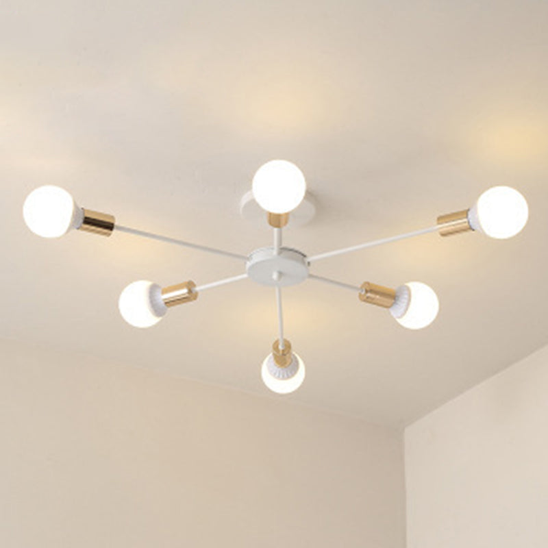 Industrial Minimalist Ceiling Fixture Bare Bulb Radial Metal Semi Flush Mount