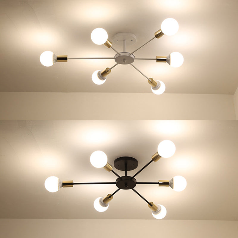 Industrial Minimalist Ceiling Fixture Bare Bulb Radial Metal Semi Flush Mount