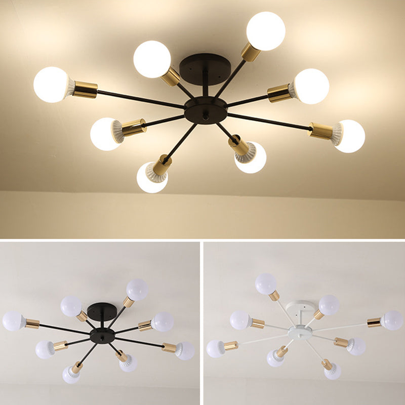 Industrial Minimalist Ceiling Fixture Bare Bulb Radial Metal Semi Flush Mount