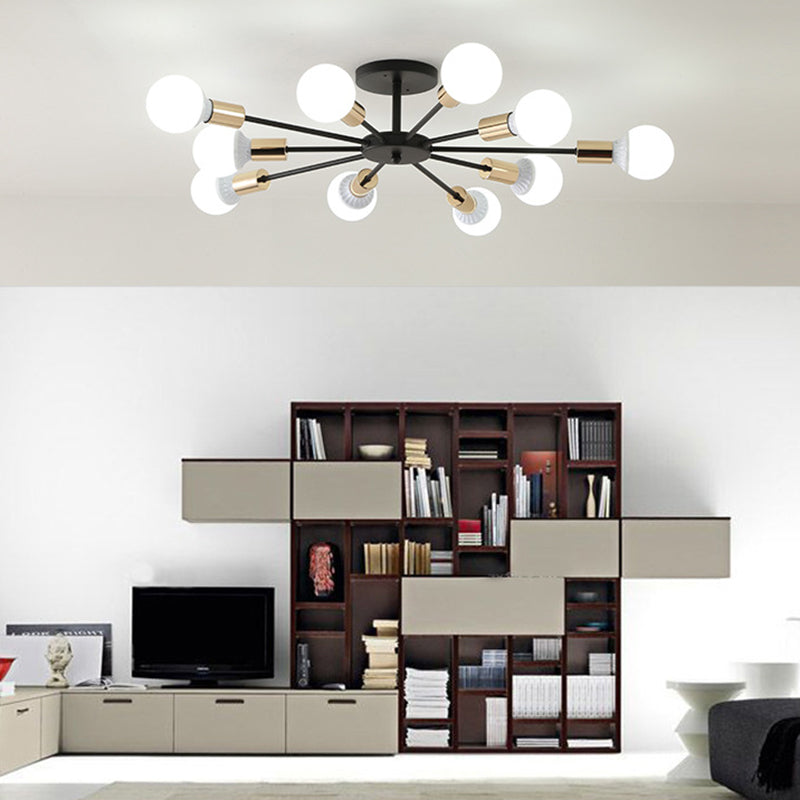 Industrial Minimalist Ceiling Fixture Bare Bulb Radial Metal Semi Flush Mount