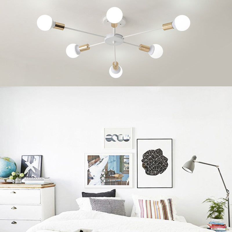 Industrial Minimalist Ceiling Fixture Bare Bulb Radial Metal Semi Flush Mount