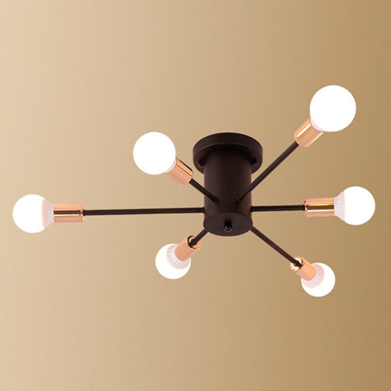 Lacquered Ceiling Light in Industrial Retro Style Sputnik Metal Semi Flush Mount for Bedroom