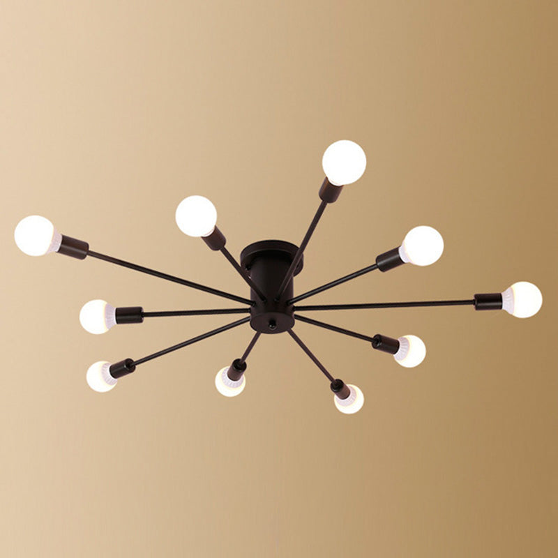 Lacquered Ceiling Light in Industrial Retro Style Sputnik Metal Semi Flush Mount for Bedroom