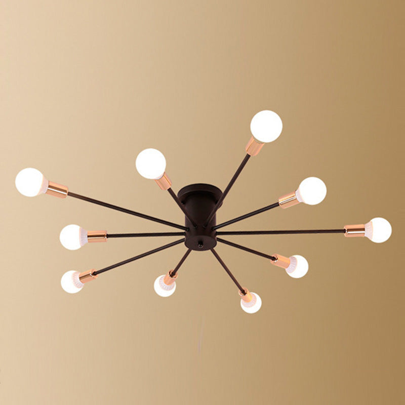 Lacquered Ceiling Light in Industrial Retro Style Sputnik Metal Semi Flush Mount for Bedroom