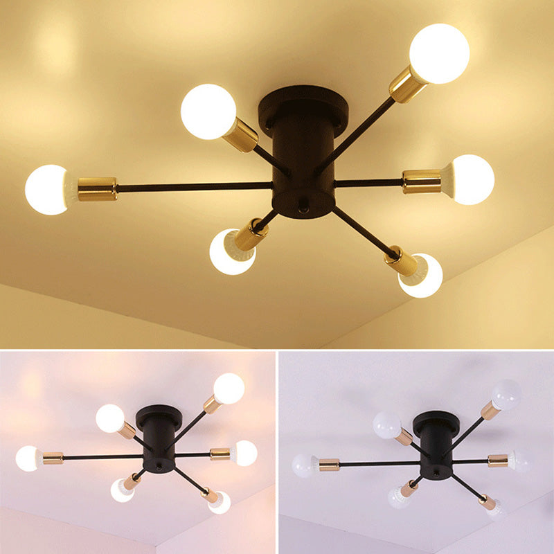 Lacquered Ceiling Light in Industrial Retro Style Sputnik Metal Semi Flush Mount for Bedroom