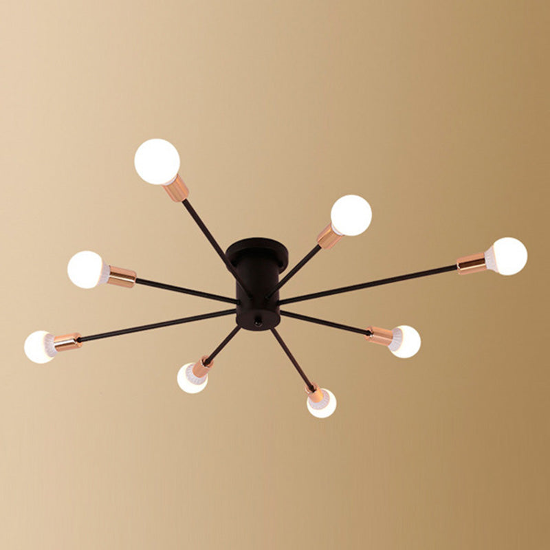 Lacquered Ceiling Light in Industrial Retro Style Sputnik Metal Semi Flush Mount for Bedroom