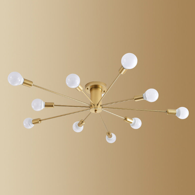 Lacquered Ceiling Light in Industrial Retro Style Sputnik Metal Semi Flush Mount for Bedroom